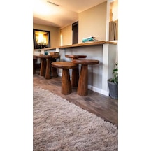 Rustik Tarz Ahşap Mantar Sehpa 3 Lü Set Fındık Masif Fiskos