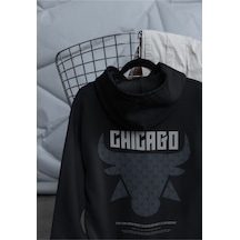 Macklin Unisex Kadın Erkek Chcago Bulls Ön Arka Baskılı Özel Tasarım Baskılı Kapşonlu Sweatshirt Siyah Mck1519 Siyah