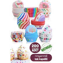 200lü Naturel Kağıt Muffin Kek Kapsülü Mini Muffin Kağıdı Cupcake Kek Kalıbı Konsept Renkli Yanmaz
