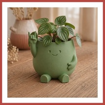 Bezos 3d Baskı Smiley Face Planter - Gülümseyen Karakterli Saksı-yeşil Erdotıca Standart