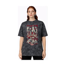 Sevbano Tasarım Stranger Things Dizi Baskılı Unisex Oversize Vintage Yıka Siyah