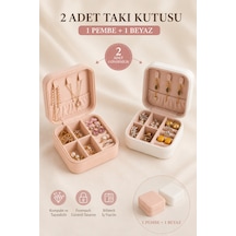 Mini Takı Kutusu Seyahat Tipi Mücevher Çantası Kolye Yüzük Küpe Organizer Takı Düzenleyici Beyaz+ Pembe 1'er Adet Gönderilir Çok Renkli
