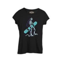 Man Holding Snowboard Siyah Kadın Tshirt 001