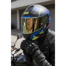Gıvı 50.x Wıld Mat Mavi  1 Renkli 1 Şeffaf Vizörlü Motosiklet Kask Gold Vizör + Şeffaf