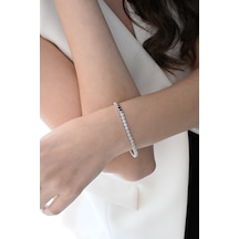 Gümüş Rodyumlu Zirkon Taşlı Modern Görünümlü Çiçek Zinciri Bileklik Barcode Gümüş