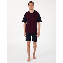 Pierre Cardin Erkek Bordo Jakarlı Kısa Kol Şortlu & Uzun 3'lü Özel Kutulu Pijama Takım Bordo
