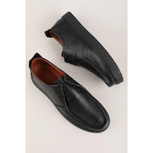 Gondol Erkek Hakiki Deri Casual Derby Ayakkabı Moc-toe Cz.102 Siyah