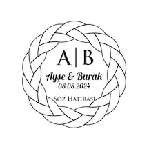 Geniş Örgülü Çerçeveli Yuvarlak Mühür Kına Nişan Düğün 3x3 Cm Özel Etiket / 50 Adet Sticker Beyaz