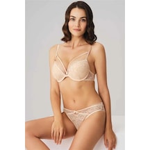 Ang Butik Kadın Balenli Destekli Dolgulu Yaka Detaylı Taşlı Dantelli Sütyen Ve String Takım SOMON