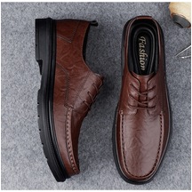 Yeni Stil Hakiki Deri Bağcıklı Deri Erkek Ayakkabılar - Kahverengi