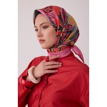 Belli Çiçek Desen %100 Twill İpek Eşarp Be13 Pembe