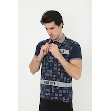 Erkek Polo Yaka Tişört Slim Fit Baskılı Kısa Kol T-shirt - Lacivert