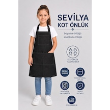 Çocuk Kot Mutfak Önlüğü Boyama Önlüğü Resim Önlüğü Anaokulu Önlüğü Siyah