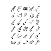 30 Adet Otantik Halk Çalgıları Sticker Seti - Laptop, Defter, Kılıf İçin Çok Renkli