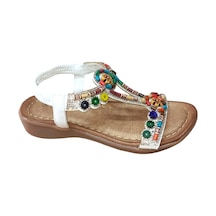 Guja 25y150-1 Kadın Taşlı Düz Taban Comfort Sandalet Beyaz Siyah
