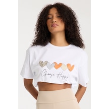 Beyaz Choose Happy Yazılı T-shirt Beyaz