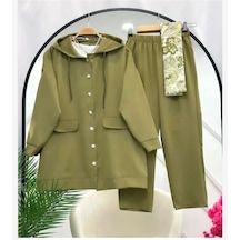 Lovie Moda Kadın Metal Düğmeli İkili Takım Haki