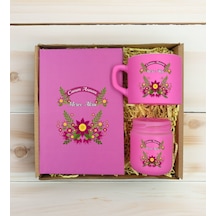 Bk Gift Kişiye Özel İsimli Dtf Anne Temalı Pembe Defter & Kahve Fincanı & Mum Hediye Seti-6, Anneye Hediye, Anneler Günü Hediyesi Kobitmeyencom30806 B