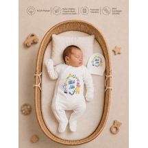 Pia Baby İsimli Kız Bebek Tulum %100 Pamuk İsme Özel Organik Baskılı Bebek Tulumu 2001t0x Ekru