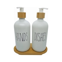 Bambu Kapaklı Cam Sıvı Sabunluk Seti 500 Ml X 2 - Mutfak Ve Banyo İçin Pompalı Sabunluk, El Ve Bulaşık Sabunu İçin Şık Ve Dayanıklı Tasarım, Çevre Dostu Cam Ve Bambu Siyah