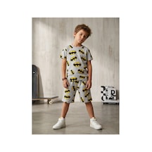 Beka Kids Erkek Çocuk Kısa Kollu Bisiklet Yaka Desenli Pijama Takımı Alt-üst Takım Gri