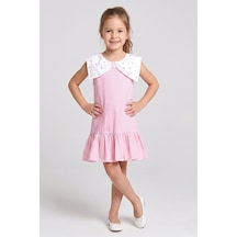 Dmb Boys & Girls Kız Çocuk Yakası Taşlı Elbise Pembe 4-9 Yaş-2715