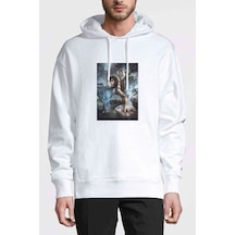 Tomb Raider Lara Croft Baskılı Beyaz Erkek Örme Kapşonlu Sweat