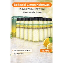 Boğaziçi Limon Kolonyası 200 Cc Pet Şişe 12 Adet 80 Limon Kokulu Kolonya Ekonomik Çoklu Paket