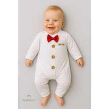 Babyden's Mini Boss Papyonlu Erkek Bebek Tulum Düğmeli Tasarım, Uzun Kollu Yenidoğan Tulumu Kırmızı