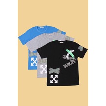 Panios Kids 3lü,collection, Baskılı, Beyaz-siyah-gri Erkek Çocuk T-shirt Siyah Gri Mavi