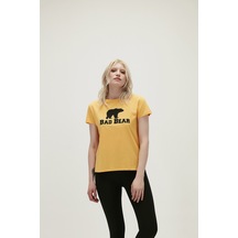 Logo Tee T-shirt Hardal Baskılı Kadın Tişört-sarı