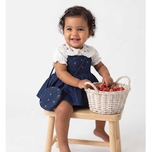 Ministok Cherry Nakış İşlemeli Gömlekli Çanta Aksesuarlı Kız Bebek Romper Lacivert