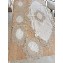Salon Takımı Bellisima Çeyizlik Kreme Kapi Runner Set 5 Parça Keten Ranır Masa Sehpa Konsol Örtüsü Diğer