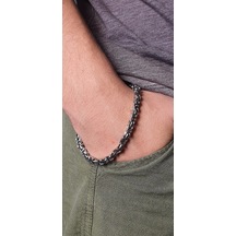 Kesebe Gümüş Renk, Modern Halkalı Paslanmaz Çelik Erkek Bileklik 21 Cm Çok Renkli