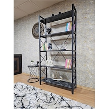 Siyah Boyalı Kitaplık - 5 Raflı Suntalem Lüks Kitaplık Siyah Merm Çok Renkli