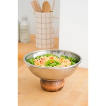 Ahşap Ayaklı Metal 22 Cm Salata Kısır Meyve Sunum Kasesi Gümüş - 682976629 Gümüş