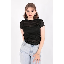 Busem S0016230 Kadın Flamlı İnce T-shirt Siyah