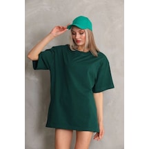 Kadın Düz Kısa Kol Penye T-shirt- Yeşil