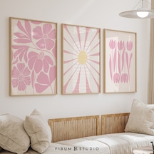 Pastel Pembe Soyut Çiçekli 3'lü Sanat Seti