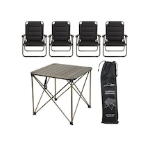 Yekoutdoor Katlanabilir Büyük Alüminyum Kamp Masası Ve 4 Kişilik Konforlu Kamp Sandalyesi Seti Siyah
