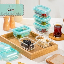 Porsima 4373 6lı Sızdırmaz Kilit Kapaklı Yiyecek Erzak Saklama Kabı Seti - Cam Saklama Kabı - 150ml Yeşil Şeffaf