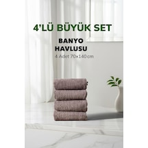 4 Lü Kareli Gri Renk Yumuşak Pamuk Banyo Havlu Seti 70x140 Cm