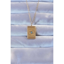 316l Altın Renk İşlemeli Nazarlı Göz Model Vintage Kolye