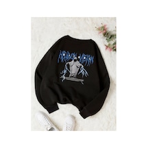 Tarzsokak Ritual Mavi Renkli Oversize Bisiklet Yaka Pamuklu Sweatshirt Siyah