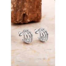 Kafes Tasarım Rodyumlu Gümüş Küpe 7027 Gümüş