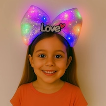 Mey İthalat Led Işıklı Love Yazılı Mor Fiyonk Taç - Kız Çocuk Parti Tacı