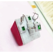 Oriental Kuyumculuk Jewellery Gümüş Dikdörtgen Zümrüt Set Takım Gümüş