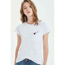 Gibson Gitar Music Muzik Aletleri Baskılı Beyaz Kadın Tshirt