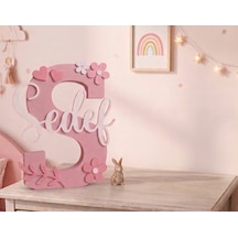 Kişiye Özel 20 CM Harf İsimlik ve Harf Anahtarlık Seti 3D Baskı Dekoratif İsimlik Çocuk & Bebek Odası Pudra - Pembe