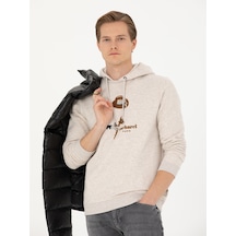 Bej Melanj Regular Fit Pamuk Karışımlı Kapüşonlu Sweatshirt